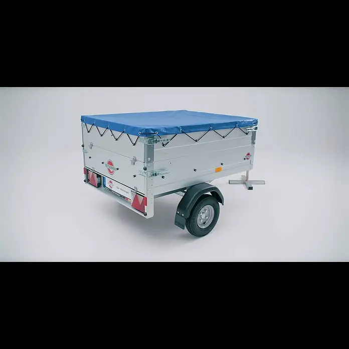 Stema Anhänger Mini 350 mit Bordwandaufsatz u. Flachplane - Nutzlast: 245 kg, Einachser, Kasteninnenmaß: 134 x 108 x 26,5 cm (Höhe inkl. Bordwandaufsatz 53 cm), Ungebremst - STEMA Mini 350 mit Bordwandaufsatz