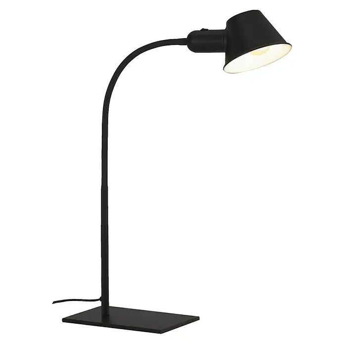 Briloner Tischleuchte BRELLO - 10 W, L x B x H: 23 x 15 x 65 cm, Schwarz, E27 - Elegante, schwarze Schreibtischlampe mit gebogenem Arm und hellem Lichtschein, ideal für modernes Arbeitszimmer.