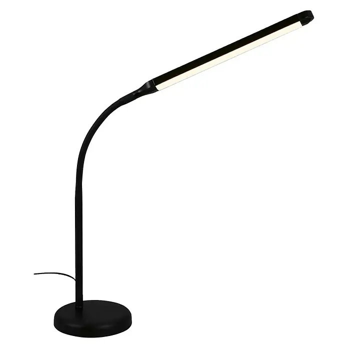 Briloner LED-Tischleuchte PIVAZ - 6 W, Schwarz, Warmweiß - Schwarze LED-Schreibtischlampe mit flexiblem Hals und kreisförmigem Sockel für optimale Ausleuchtung beim Arbeiten oder Lesen.
