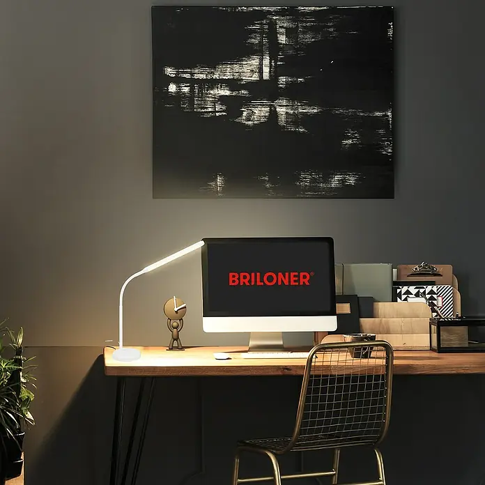 Briloner LED-Tischleuchte PIVAZ - 6 W, Weiß, Warmweiß - Stilvolle Schreibtischleuchte: Modernes Design, ideal für Büro oder Zuhause. Helles, augenschonendes Licht für konzentriertes Arbeiten.