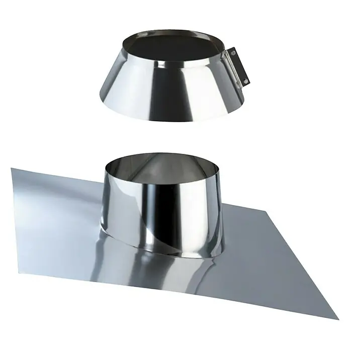 Bertrams Dichtungen für Kamindächer - 5 ° - 30 °, 800 x 800 mm, Ø180/230 mm, Aluminium - Dachdurchführung aus Edelstahl mit Manschette und Regenkragen für zuverlässigen Schutz vor Witterungseinflüssen am Kamin.