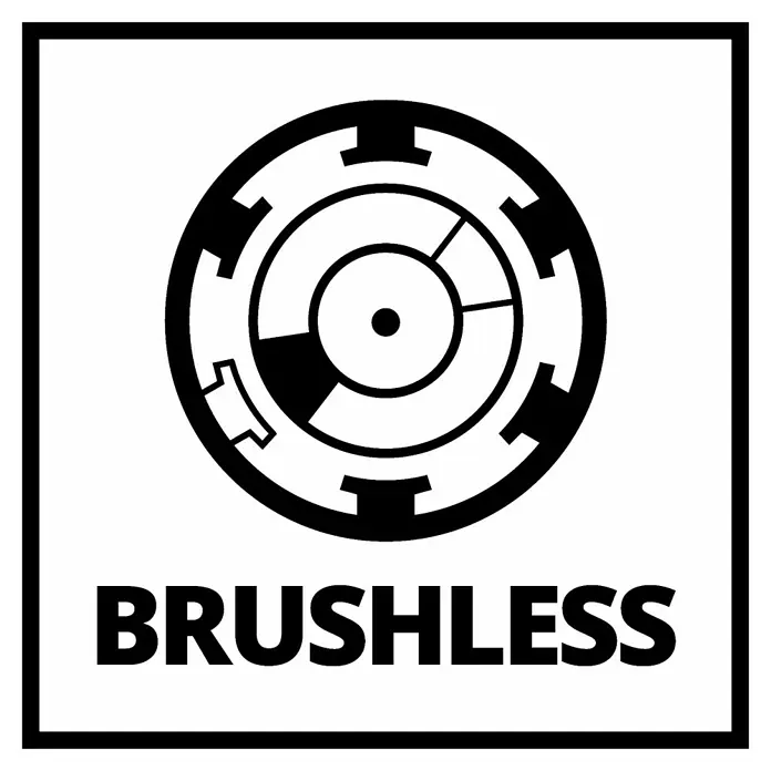 Einhell PXC 18V Llave de impacto de batería IMPAXXO 18/230 - 18 V, Sin batería, 230 Nm - Logotipo en blanco y negro que representa una representación esquemática de un motor sin escobillas con la palabra "BRUSHLESS" debajo.