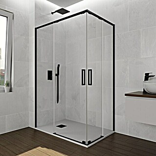 GME Mampara de ducha esquinera Twenty Angular (L x An x Al: 75 x 120 x 195 cm, Vidrio transparente, Espesor: 6 mm, Negro)