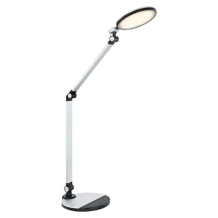 Globo LED-Tischleuchte KONSTI - 9 W, L x B x H: 50 x 19,2 x 90,5 cm, Schwarz, Mehrfarbig - Moderne LED-Schreibtischlampe in Silber mit verstellbarem Arm und runder Leuchtfläche für optimale Ausleuchtung des Arbeitsbereichs.