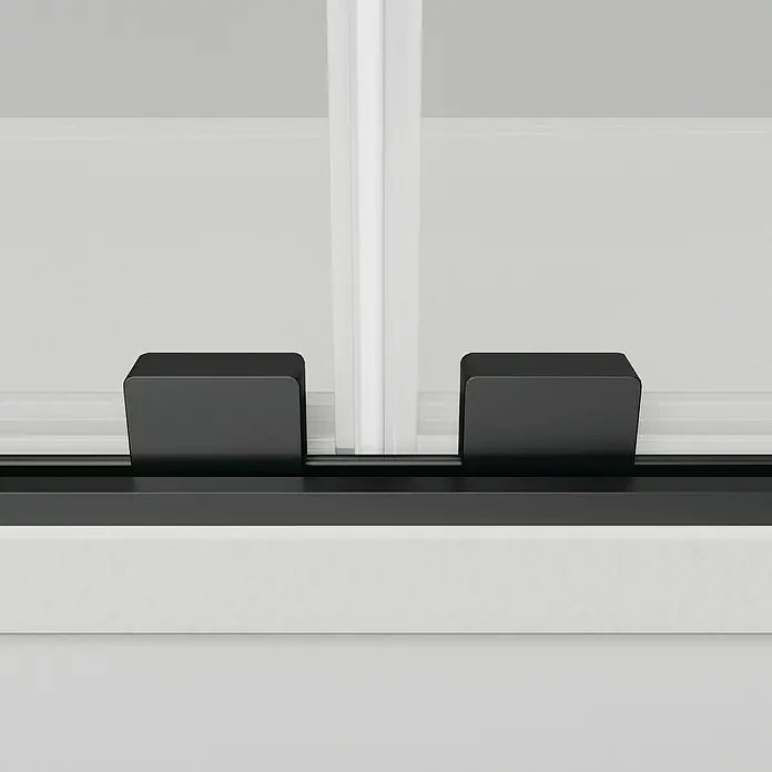 GME Mampara de ducha frontal Twenty Spazio - 190 x 195 cm, Espesor de vidrio: 6 mm, Negro - Primer plano de un moderno estabilizador negro para mampara de ducha, que aporta elegancia y funcionalidad a tu baño.