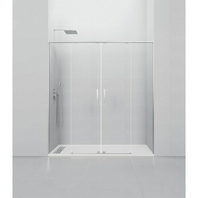 GME Mampara de ducha plegable Glass Combi 2 (An x Al: 100 (50/45) x 195 cm,  Longitud regulable: 95 cm - 99 cm, Vidrio transparente, Espesor: 6 mm,  Plata brillo)