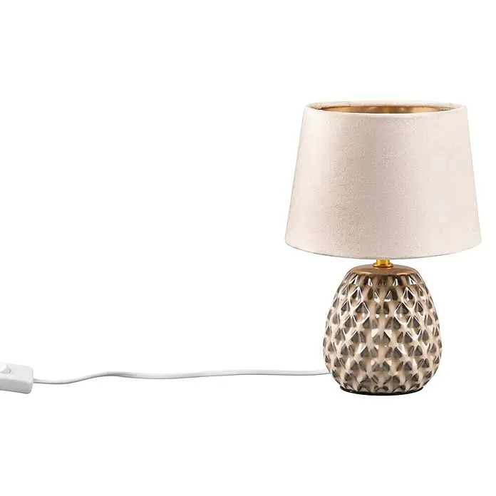 Reality Leuchten Tischleuchte rund ARIANA - 40 W, Ø x H: 18 x 27 cm, Beige, E14 - Elegante Tischleuchte mit cremefarbenem Schirm und geometrisch gemusterter Basis, die jedem Raum eine stilvolle Note verleiht.