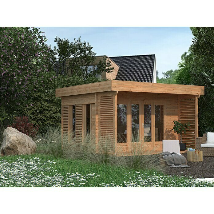 Palmako Gartenhaus Caroline (Außenmaß inkl. Dachüberstand (B x T): 434 x 430 cm, Holz, Braun) | BAUHAUS