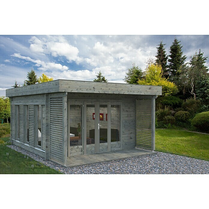 Palmako Gartenhaus Caroline (Außenmaß inkl. Dachüberstand (B x T): 434 x 544 cm, Holz, Grau) | BAUHAUS