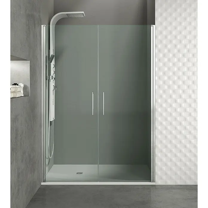 GME Mampara de ducha frontal Open Combi I - 90 x 195 cm, Espesor de vidrio: 6 mm, Plata brillo, An x Al: 90 (45/45) x 195 cm - La moderna cabina de ducha con puertas correderas presenta un diseño minimalista, ofreciendo una solución funcional para cualquier baño.