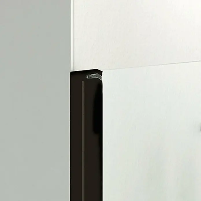 GME Mampara de ducha frontal Open Combi B - 60 x 195 cm, Vidrio transparente, Negro - Primer plano de un moderno armario blanco con marco oscuro, resaltando sus líneas limpias y diseño minimalista.
