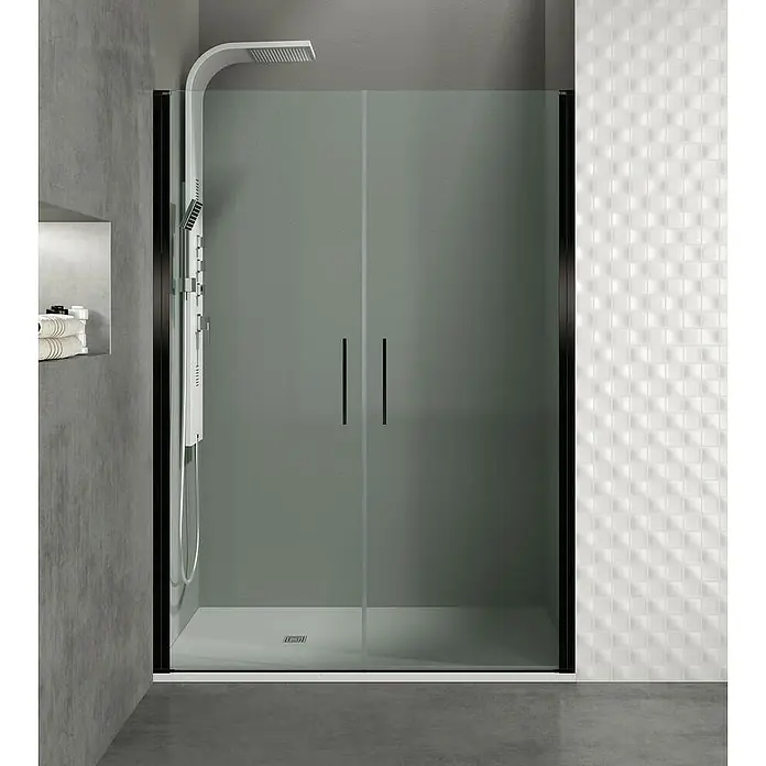 GME Mampara de ducha frontal Open Combi I - 160 x 195 cm, Espesor de vidrio: 6 mm, Negro, An x Al: 160 (80/80) x 195 cm - Cabina de ducha moderna con detalles en negro y diseño minimalista para un baño elegante.