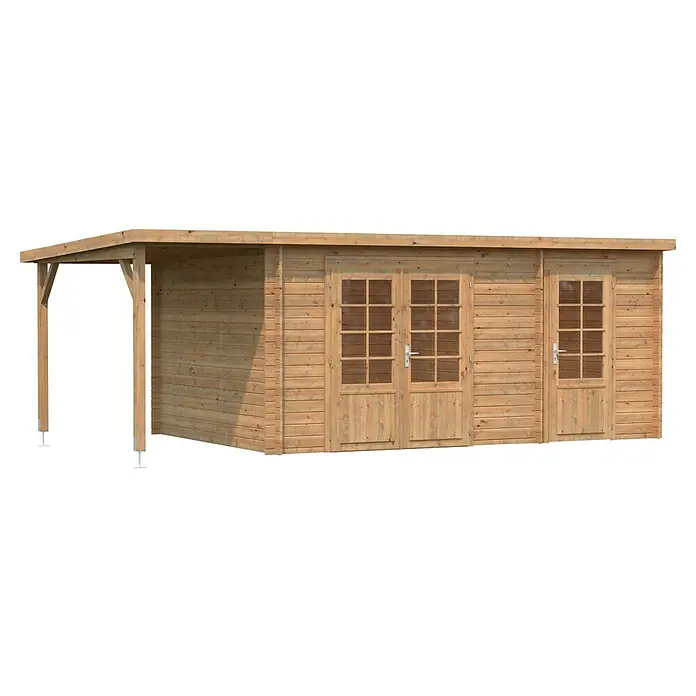 Palmako Gartenhaus Ella - Außenmaß inkl. Dachüberstand (B x T): 614 x 340 cm, 17 m², Holz, Braun - Holzgartenhaus mit Doppeltür und überdachter Veranda aus Holz. Perfekt für Gartenliebhaber und Outdoor-Aktivitäten!