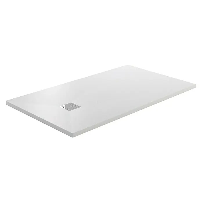 GME Plato de ducha Resitec Rock - L x An: 100 x 70 cm, Blanco - Plato de ducha blanco con cubierta de desagüe cuadrada para baños modernos que buscan una estética elegante y minimalista.