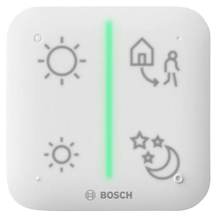 Bosch Smart Home Universalschalter II - Batteriebetrieben - Bosch Smart Home Controller mit vier Tasten und grüner LED zur Steuerung von Licht und Szenarien im Haus.