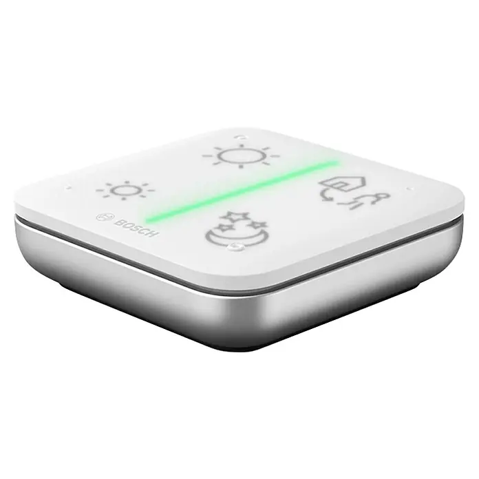 Bosch Smart Home Universalschalter II - Batteriebetrieben - Bosch Smart Home Controller mit berührungsempfindlicher Oberfläche und diversen Beleuchtungsmodi. Kompaktes Design in Weiß und Silber.