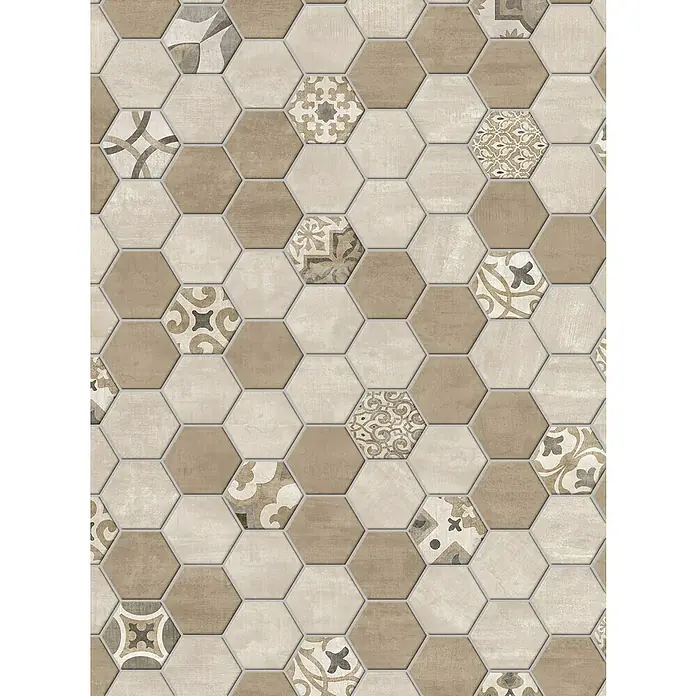 Atlas Concorde Solution Yorkshire Mosaikfliese Hexagon Warm - 25,3 x 33 cm, Beige/Braun, Matt - Hexagonale Wandfliesen in Beige-, Braun- und Musterfarben, die ein stilvolles und modernes Design erzeugen. Ideal für Badezimmer und Küchen.