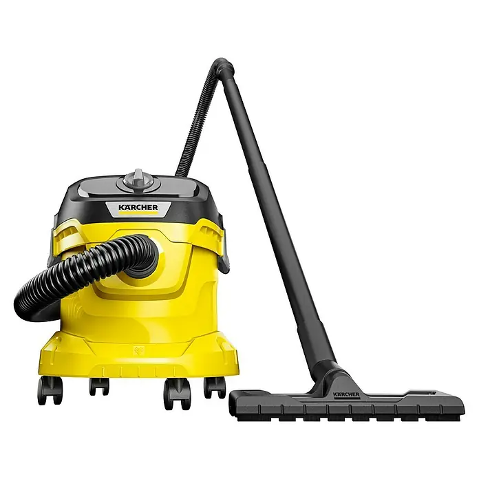 Aspirador en seco y húmedo eléctrico KWD2 - 1.000 W, Volumen de recipiente: 12 l, Con bolsa - Aspiradora amarilla Kärcher para sólidos y líquidos con accesorios. Ideal para el hogar y el taller, ofrece soluciones de limpieza versátiles.