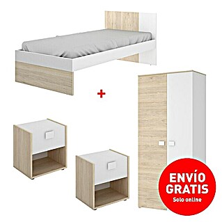 Set muebles de dormitorio juvenil Dina (4 pzs., Natural/Blanco)