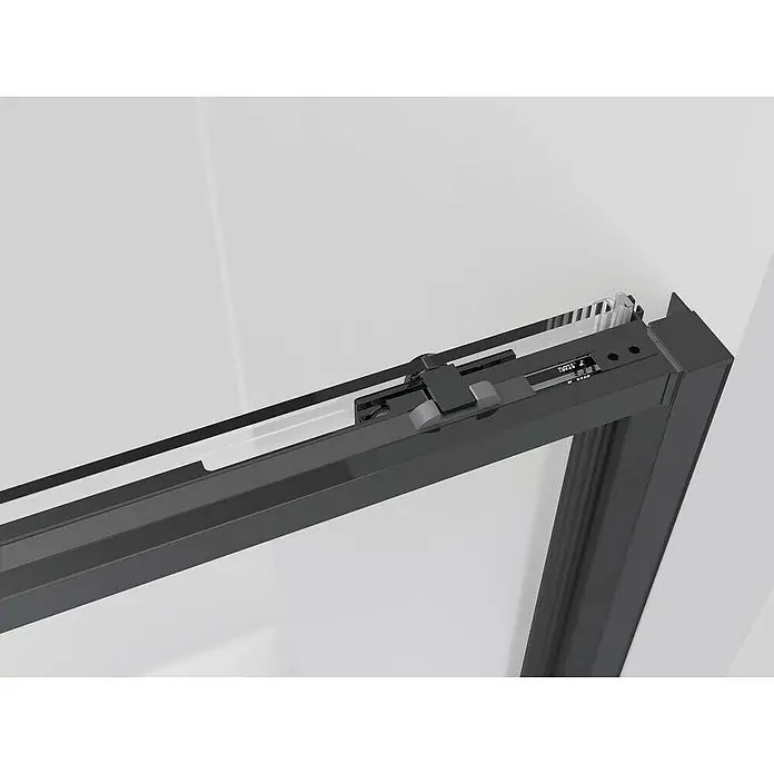 GME Mampara de ducha esquinera Twenty Angular - L x An x Al: 70 x 70 x 195 cm, Vidrio transparente, Negro - Primer plano de un marco negro de cabina de ducha, que destaca las líneas limpias y la estética moderna del producto.