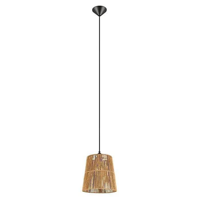 Trio Leuchten Pendelleuchte rund Holm - 10 W, Braun, E27 - Hängeleuchte mit einem Schirm aus natürlichem Rattan und einer eleganten, schwarzen Aufhängung, die ein warmes, einladendes Licht verbreitet.