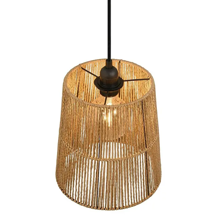 Trio Leuchten Pendelleuchte rund Holm - 10 W, Braun, E27 - Hängeleuchte mit braunem Seilschirm und Edison-Glühbirne. Die Pendelleuchte sorgt für warmes, stimmungsvolles Licht und ist ein Blickfang.