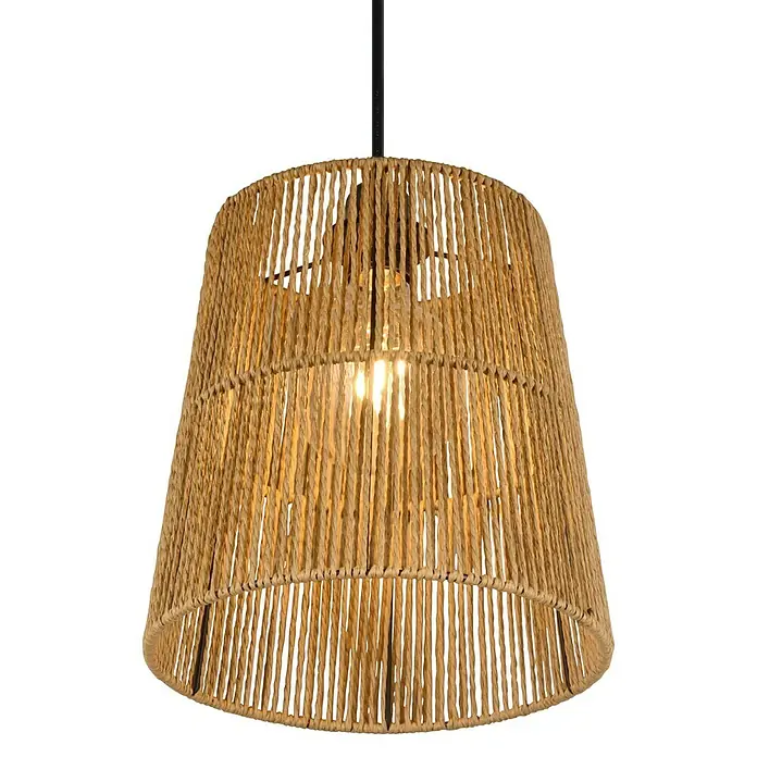 Trio Leuchten Pendelleuchte rund Holm - 10 W, Braun, E27 - Die Pendelleuchte mit dem Lampenschirm aus natürlichem Seilmaterial strahlt warmes Licht aus und ist ein echter Hingucker.