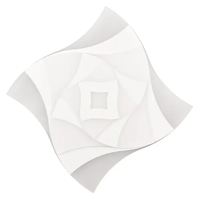 Trio Leuchten LED-Deckenleuchte AKITA - 56 W, L x B x H: 48 x 48 x 5,5 cm, Weiß-matt, Mehrfarbig - Abstrakte weiße Wandkunst, die einen quadratischen Wirbel in einer modernen und minimalistischen Darstellung zeigt, ideal für zeitgenössische Innenräume.