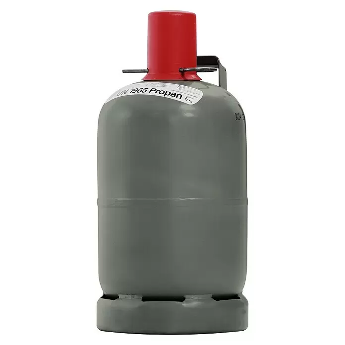 Westfalen Propangas-Flasche Eigentumsflasche ohne Füllung* - Fassungsvermögen: 5 kg - Graue 5 kg Propangasflasche mit roter Schutzkappe.
