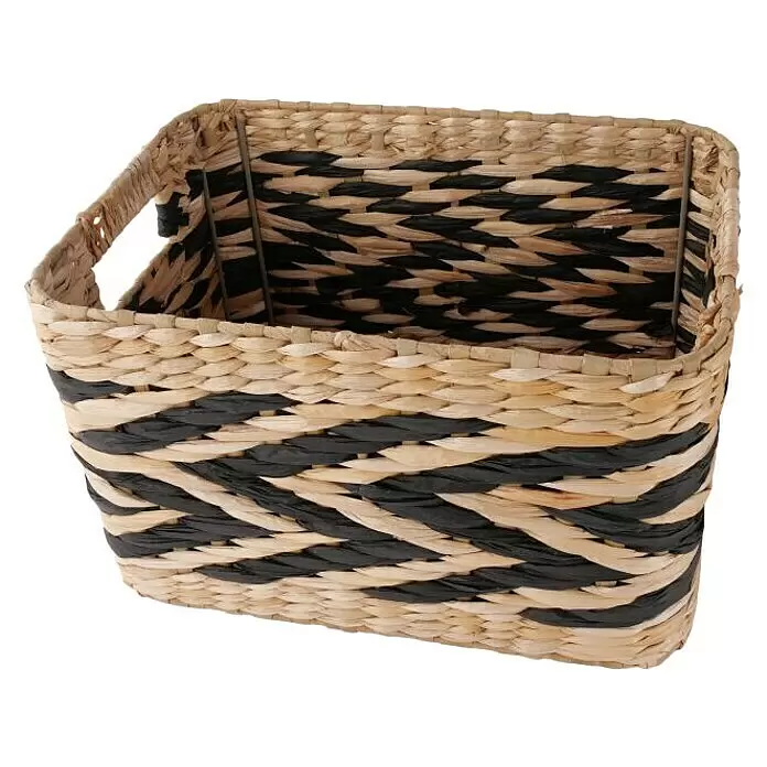 Korb Seegrasgeflecht - L x B x H: 32 x 22 x 20 cm, Natur/Schwarz - Diagonale Ansicht