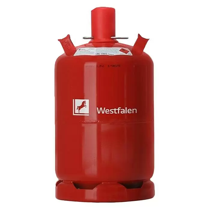 Westfalen Propangas-Flasche Pfandflasche ohne Füllung* - Fassungsvermögen: 11 kg - Rote Metall-Propangasflasche mit Westfalen-Logo.