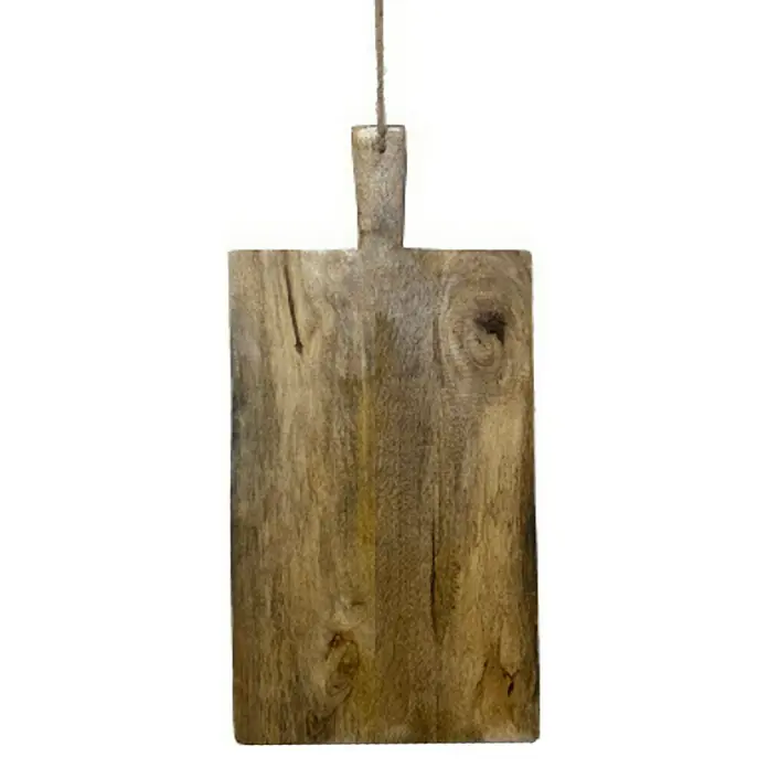 Massivholzbrett Chandak - 20 x 40 cm, Natur - Holzschneidebrett mit Griff und Aufhängeschnur für die Küche, rustikaler Stil. Praktisch und dekorativ zugleich.