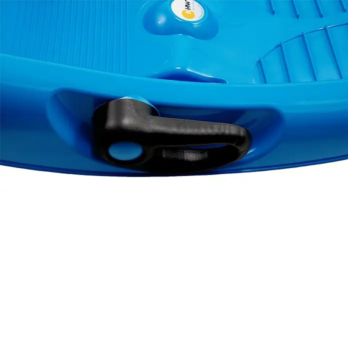 KHW Schlitten Snow Flipper - L x B: 98,5 x 51 cm, Belastbarkeit: 70 kg, Kunststoff, Eisblau - Detailansicht eines blauen Schlittens mit schwarzem Griff, ideal für Winterspaß im Schnee. Robuste Bauweise für sichere Abfahrten.