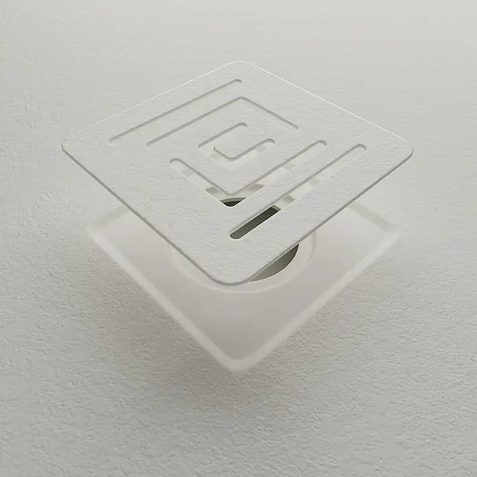 GME Rejilla de desagüe para plato de ducha Ardesia Plus - Acero inoxidable, Blanco - Sumidero de suelo cuadrado blanco con diseño de rejilla laberíntica. Elemento de diseño de baño minimalista y funcional.