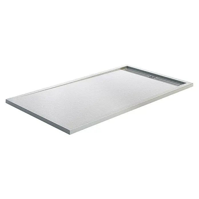 GME Plato de ducha Style Plus - L x An: 140 x 70 cm, Blanco - Un plato de ducha rectangular hecho de un material color plata con una superficie texturizada y un desagüe lineal.