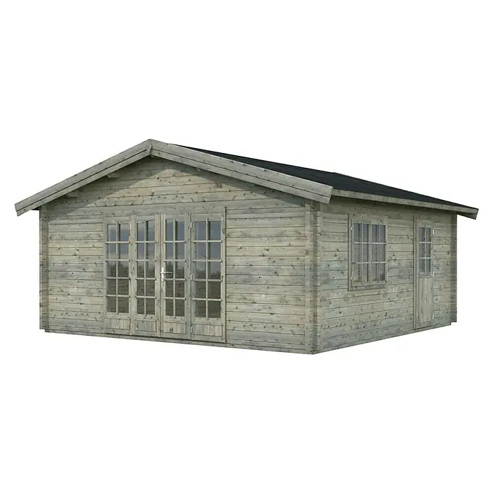 Palmako Gartenhaus Irene - Außenmaß inkl. Dachüberstand (B x T): 622 x 598 cm, Grau - Gemütliches Gartenhaus aus Holz mit Doppeltür und Fenstern, ideal für den Garten oder als Gästehaus.