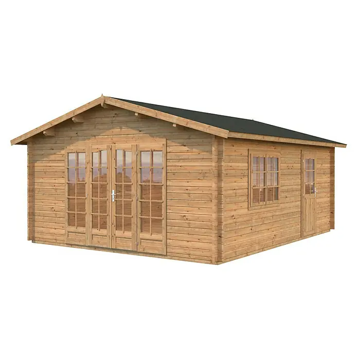 Palmako Gartenhaus Irene - Außenmaß inkl. Dachüberstand (B x T): 514 x 598 cm, Braun - Geräumiges Gartenhaus aus Holz mit Doppeltüren und Fenstern, ideal für den Garten oder als zusätzlicher Stauraum im Freien.