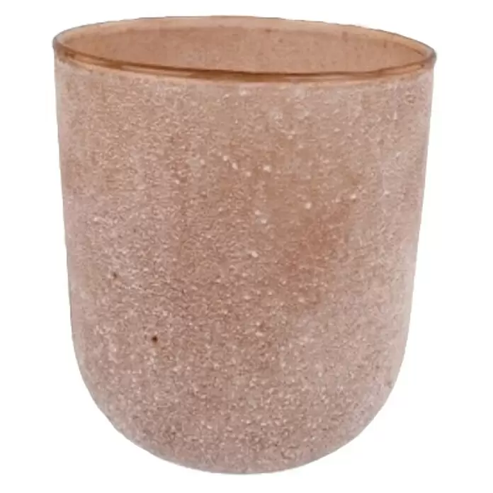 Teelichthalter Brampton - Ø x H: 11 x 12 cm, Rosa - Texturierter, hellbrauner zylindrischer Topf mit abgerundetem Boden.