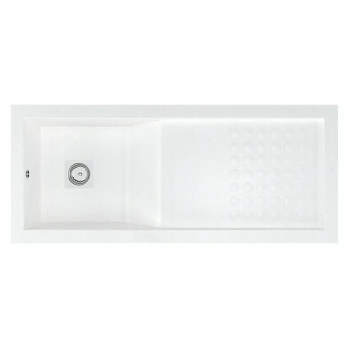 Carea Einbauspüle Vague - 118 x 50 cm, Weiß, Material Spüle: CAREAgranit® - Spülbecken in Weiß mit Abtropffläche und rundem Abfluss, ideal für moderne Küchen. Die strukturierte Oberfläche ist schmutzabweisend.