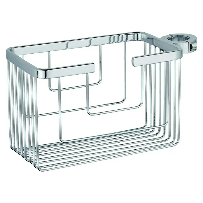IO Cesta de baño para barra de ducha - 120 x 20 x 13 cm, Acero inoxidable, Cromo - Cesta de ducha cromada para montaje en pared. Almacenamiento práctico para champú y gel de ducha.