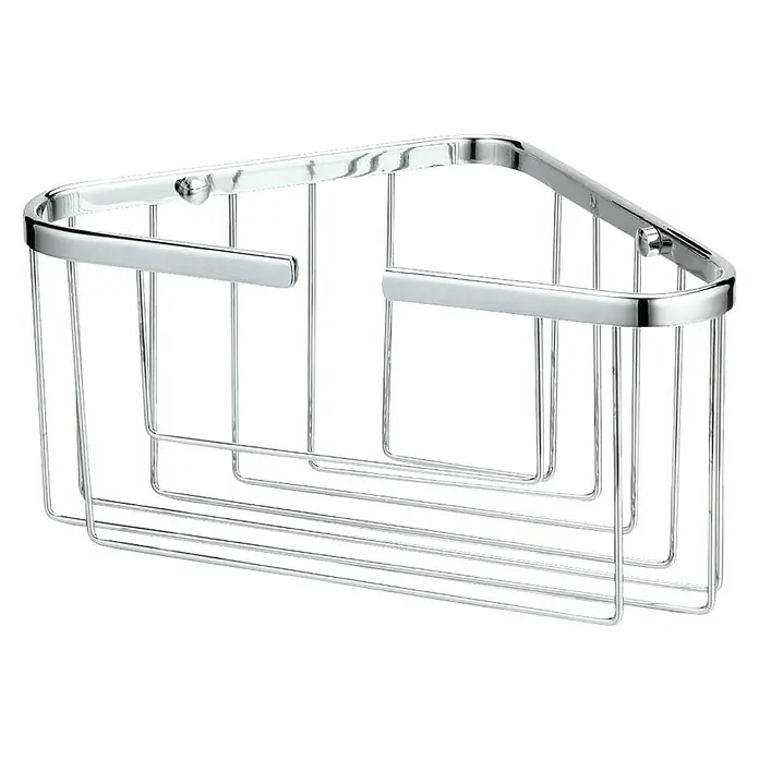 IO Cesta de baño angular - 22 x 30 x 14 cm, Acero inoxidable, Cromo - Estante de esquina de metal cromado para la ducha. Solución práctica de almacenamiento para accesorios de baño. Diseño elegante y ahorra espacio.