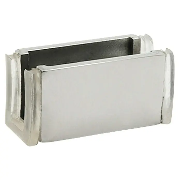 GME Freno para puerta de mampara Vetrum - Acero inoxidable, Plata brillo - Un clip de fijación de vidrio plateado para la instalación segura de paneles de vidrio, ideal para estanterías o vitrinas.