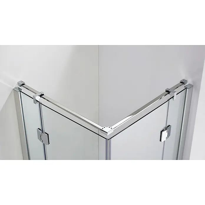 GME Juego de soportes para brazos de mamparas - Metal, Plata brillo - Cabina de ducha esquinera con herrajes cromados y vidrio transparente. Un elemento de diseño moderno para cualquier baño.