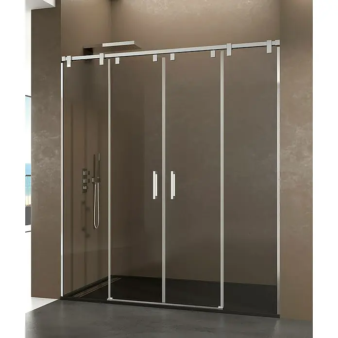 GME Mampara de ducha frontal Futura Spazio - 180 x 200 cm, Espesor de vidrio: 6 mm, Plata brillo, Vidrio transparente - Elegante cabina de ducha con puertas correderas y diseño moderno para un baño con estilo. Materiales de alta calidad y fabricación precisa.