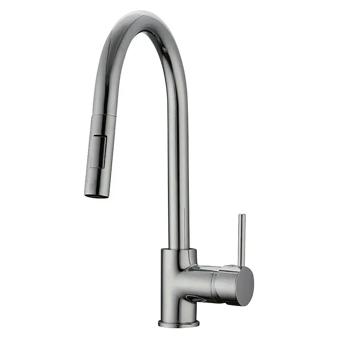 IO Round Grifo de cocina extraíble - Cromo, Brillante - Grifo de cocina brillante con caño alto y práctica función extraíble, ideal para cocinas modernas. El acabado cromado aporta elegancia.