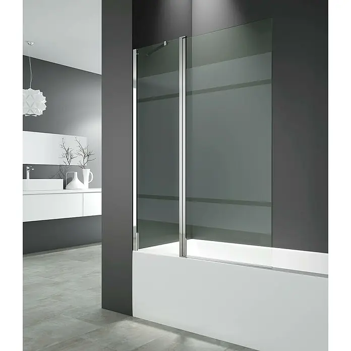 GME Mampara para bañera Open 2 Abatible - An x Al: 120 x 150 cm, Vidrio serigrafiado, Plata brillo - Bañera moderna con mampara de ducha de vidrio transparente y marco cromado elegante, ideal para baños contemporáneos.