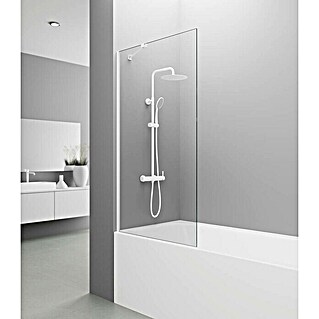 GME Mampara para bañera + brazo Screen (Vidrio transparente, 85 x 150 cm, Vidrio transparente, Blanco)