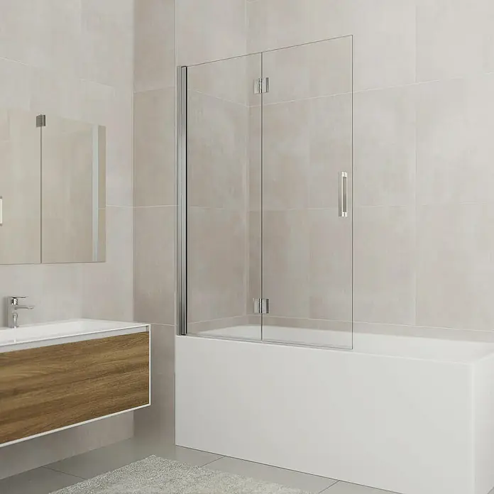 GME Mampara para bañera Glass Plegable - An x Al: 95 x 150 cm, Plata brillo - Elegante mampara de bañera con vidrio claro y accesorios cromados, que realza cualquier baño moderno. Diseño práctico y elegante.