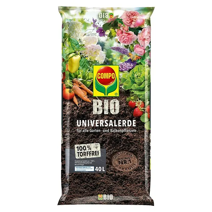 Compo Bio Blumenerde - 40 l - Ein Sack Compo Bio Universalerde, torffreie Bio-Blumenerde für alle Garten- und Balkonpflanzen mit einem Volumen von 40 Litern.