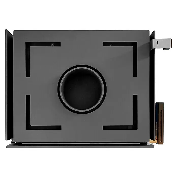 xeoos Kaminofen Patagonia X8 - 8 kW, Raumheizvermögen: 40 m³ - 100 m³, Material Verkleidung: Stahl, Anthrazit - Graue Metall-Abdeckplatte für Ofen oder Kamin mit mittiger runder Abluftöffnung und seitlichen Bedienelementen.